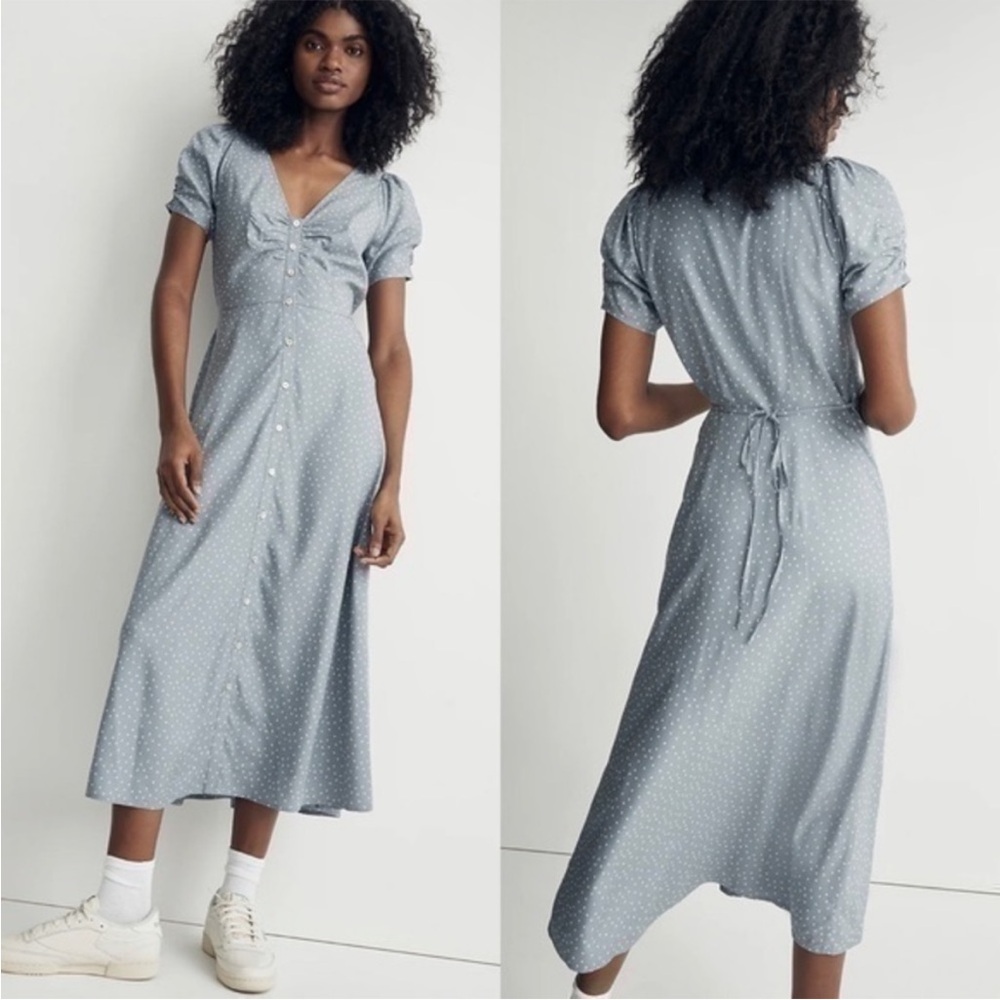 Madewell Leedra Button Front Midi Dress‎ in Dot Blue Women’s Size 6 Style NK411